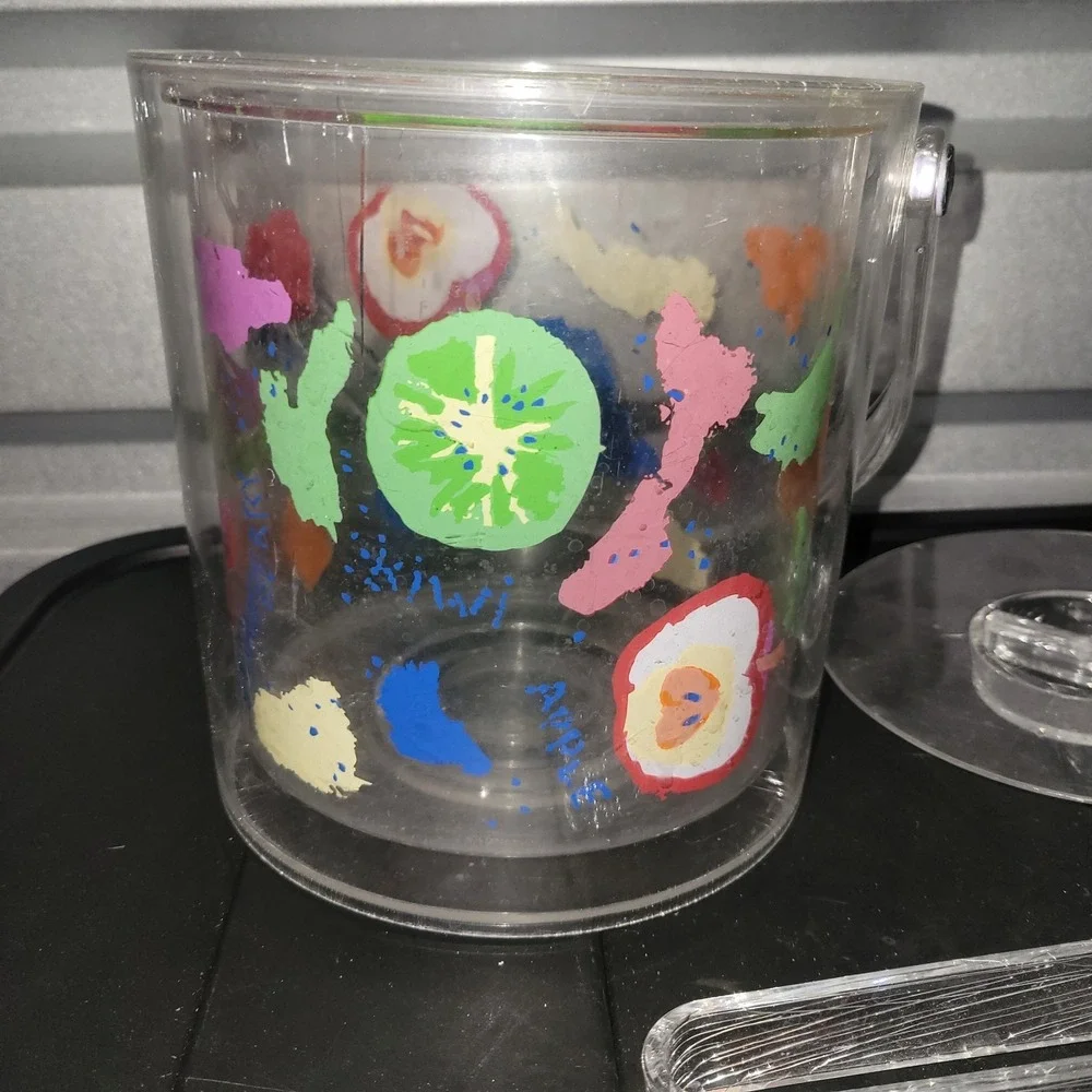Vintage Culver Tutti Frutti Acrylic Drinkware Ice Bucket Tongs